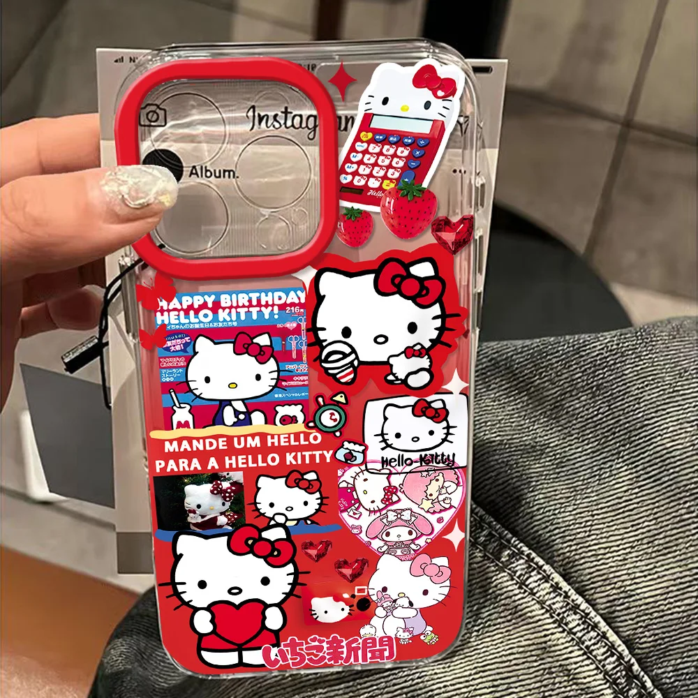 Etui na telefon Cute Sticker Labels Hello Kitty do Samsung A12 A13 A15 A22 A23 A24 A25 A30 A53 A54 A55 A72 A73 5G Transparent Cover