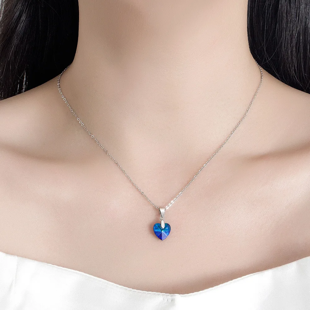 925 Sterling Silver Heart Blue Zircon Pendant Chain Necklaces For Women Luxury Quality Jewelry Accessories Wholesale Argent 925