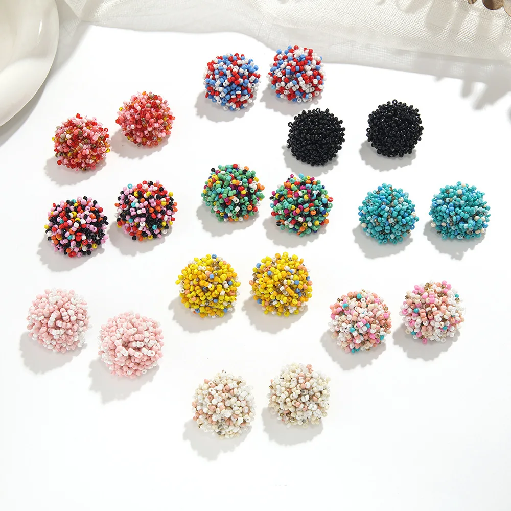 Lifefontier Handmade Multicolor Beaded Resin Stud Earrings For Women Girls Bohemia Round Earring Ethnic Jewelry Accessories 2023