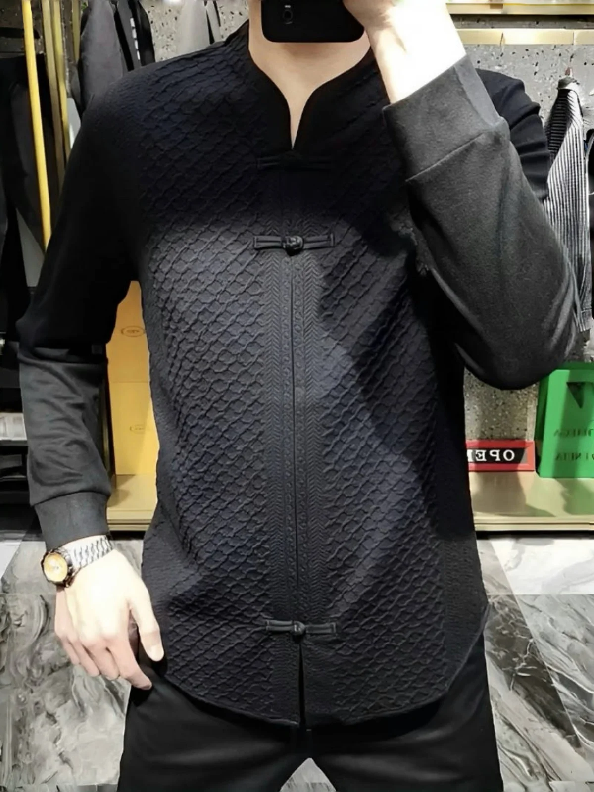 

Men's Comfortable Loose Casual Faionable Retro Button down Base irt Bla Autumn New Arrival Youth Urban Sle Long Sv...