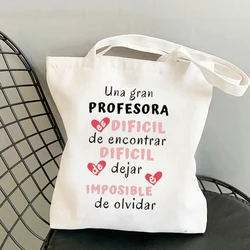 Spanish Printed Portable Large Capacity Travel Storage Shoulder Bag Casual Shopping Tote Bag Organizer Thanks Gifts for Teacher