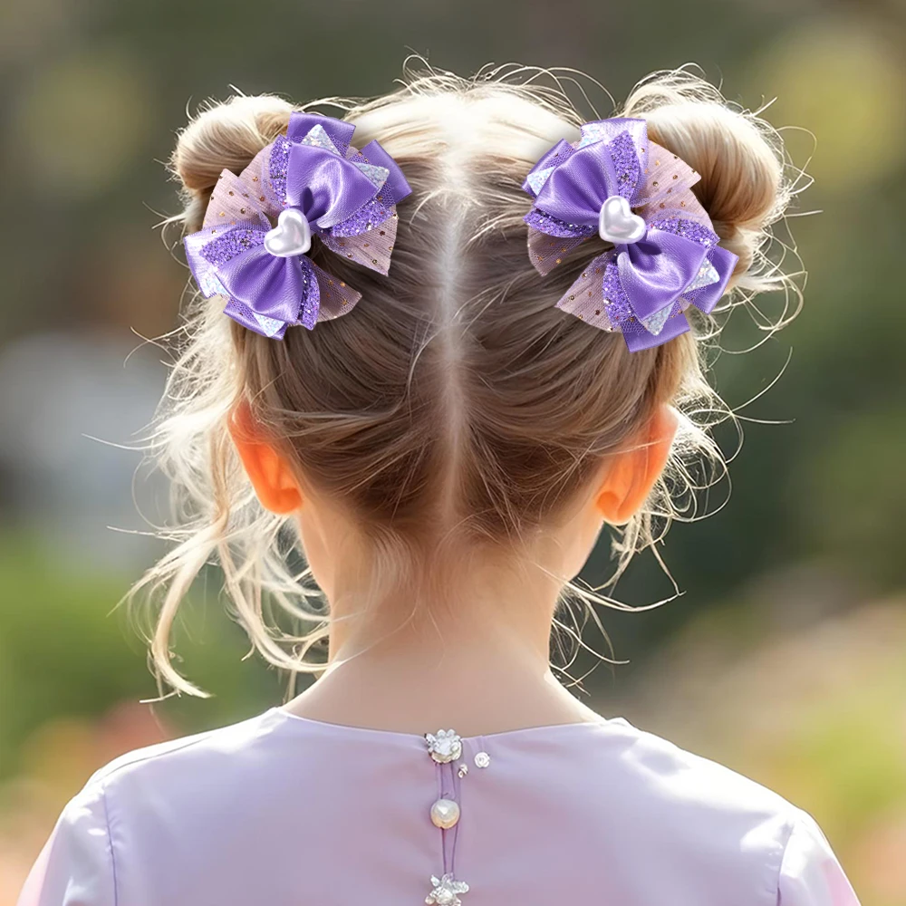 2 قطعة مقاطع الشعر القوس الشيفون العصرية للفتيات شبكة نقطة دبابيس الشعر بريق ثلاثة الطبقات Bownot باريت الأطفال أغطية الرأس اكسسوارات #2