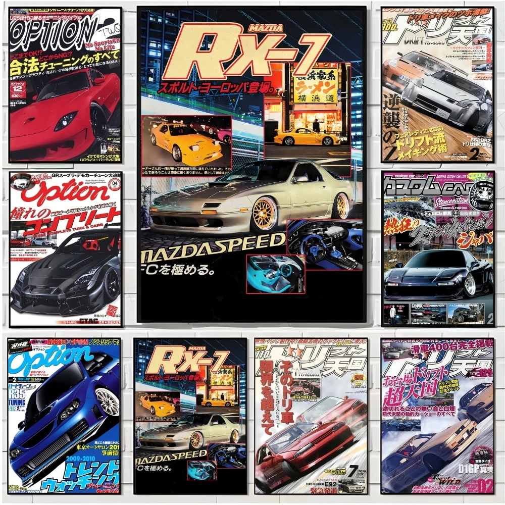 Retro GTR JDM Racing Magazine Vintage Poster Decorative Wall Art Stickers Mural Photo Print for Home Living Room Hallway Decor