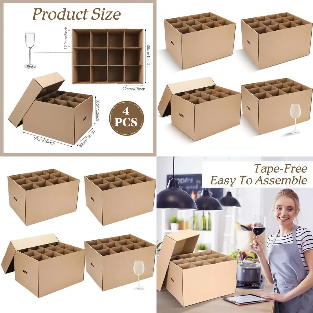 

Набор из 4 коробок для вина и кухонных принадлежностей с ручками и крышками для защиты стеклянной посуды (20 x 15 x 12 дюймов)