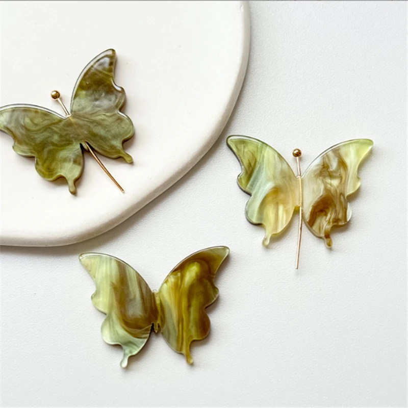 100 Pieces/Lot New Resin Acetic Acid Painting Butterfly Beads Charm Connectors DIY Hair Earrings Jewelry Findings Accessories