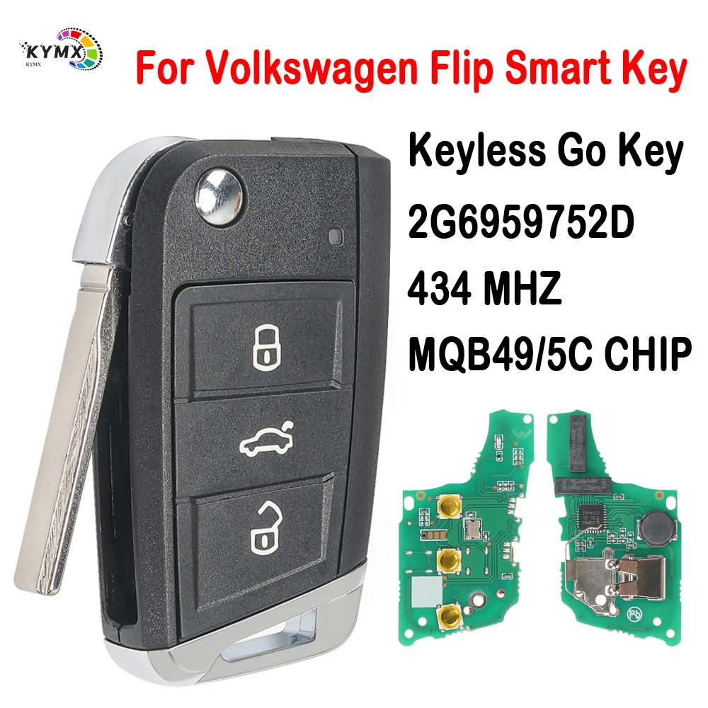 KYMX 2G6959752D 2G6959752 434MHz 5C/MQB49 Smart Remote Key For Volkswagen VW T-Cross Polo 2017+ Skoda Golf Seat Keyless Go Fob