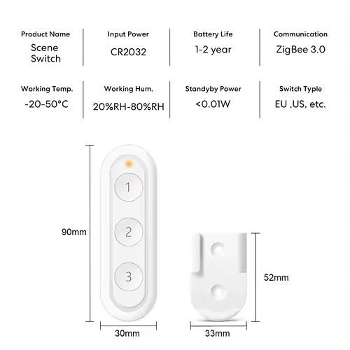 LoraTap ZigBee 3.0 Wireless 14 EU US Push Button Remote Tuya Scene Automation Control Switch Smart Life App Hub Need - Image 5