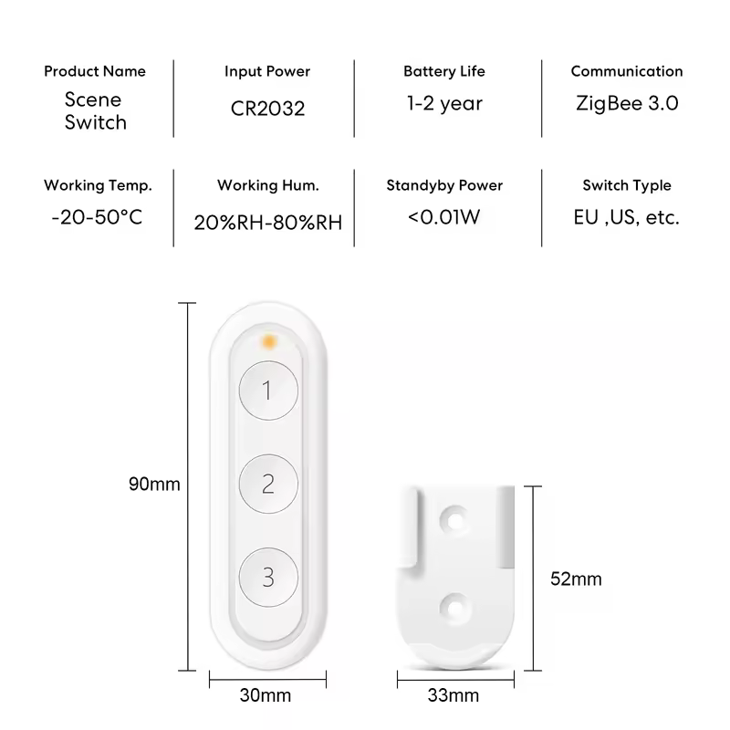LoraTap ZigBee 3.0 Wireless 14 EU US Push Button Remote Tuya Scene Automation Control Switch Smart Life App Hub Need - Image 5