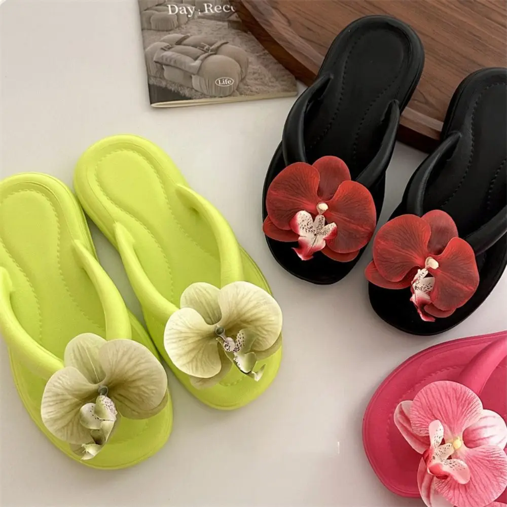 Cute Summer Butterfly Orchid Slipper Beach Elegant Women's Sandals Vacation Non-Slip Flower Flip Flops Bath