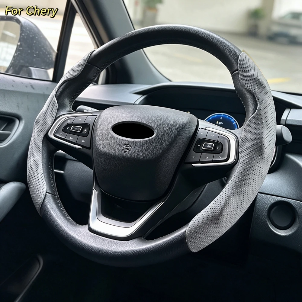 PU Leather Car Steering Wheel Cover Breathable Non-Slip Sweat Absorbing For Chery Tiggo 3 4 7 8 Arrizo 5 7 Omoda C5 Accessories