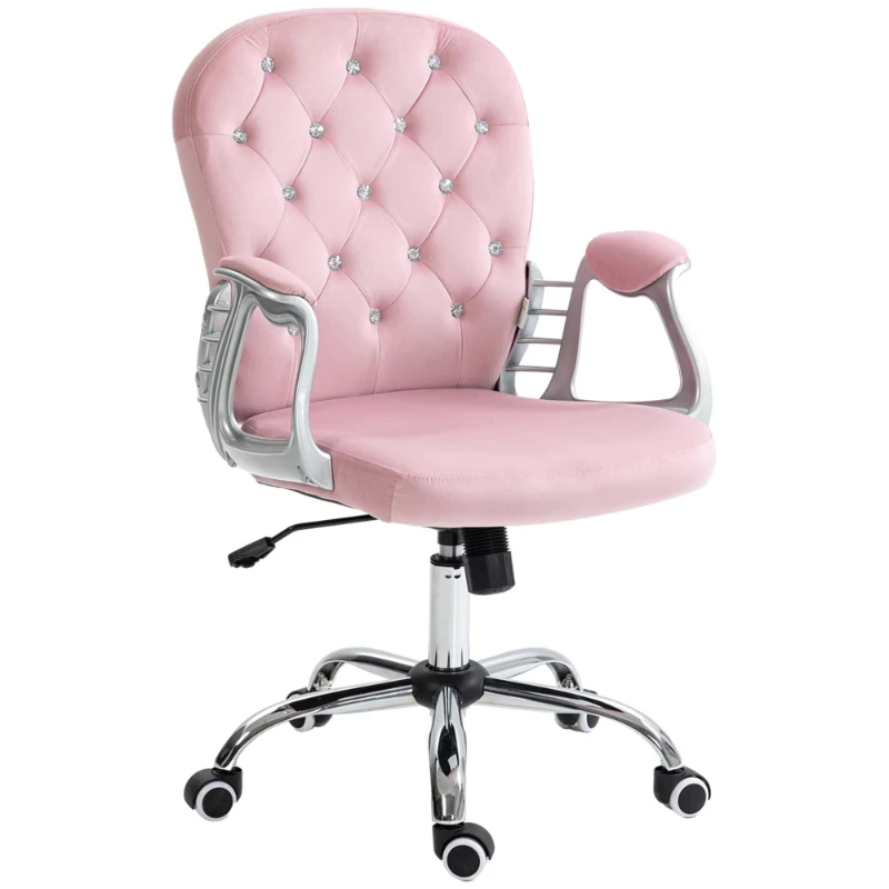 Modern velvet lift chair for home office with button tufted trim and upholstered armrests, adjustable height with rotating wheel