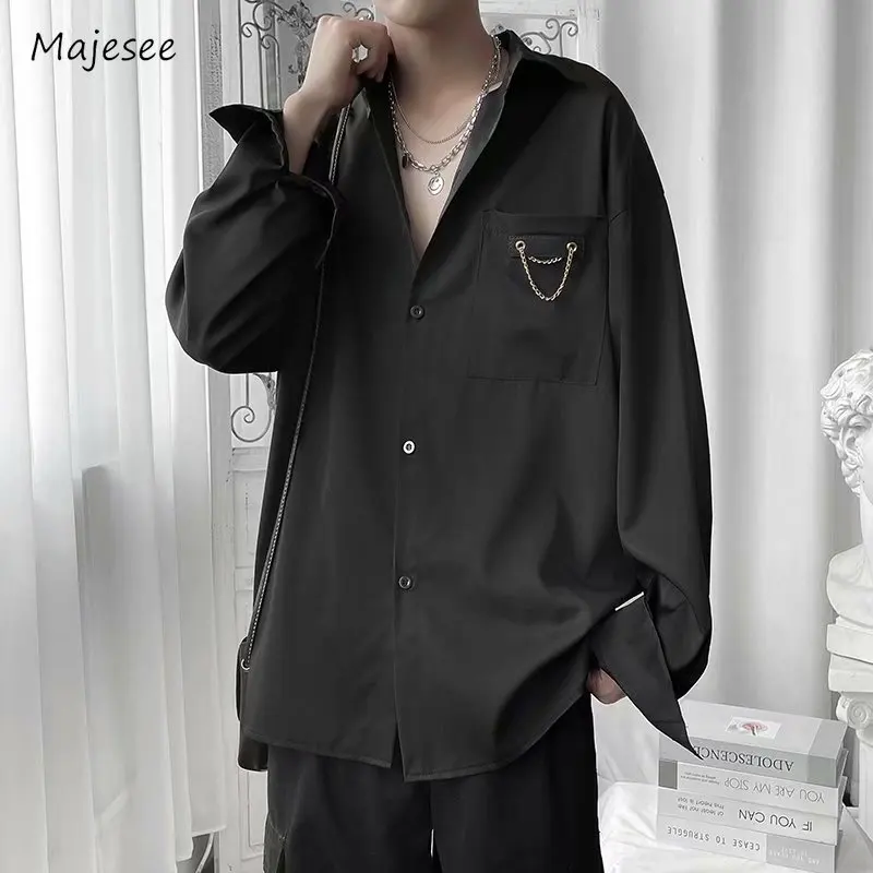 

Long Sleeve Shirts Men Autumn Chic Cozy Males Korean Style Vintage Chain Design Popular High Street Beach Clothing Sun-proof New