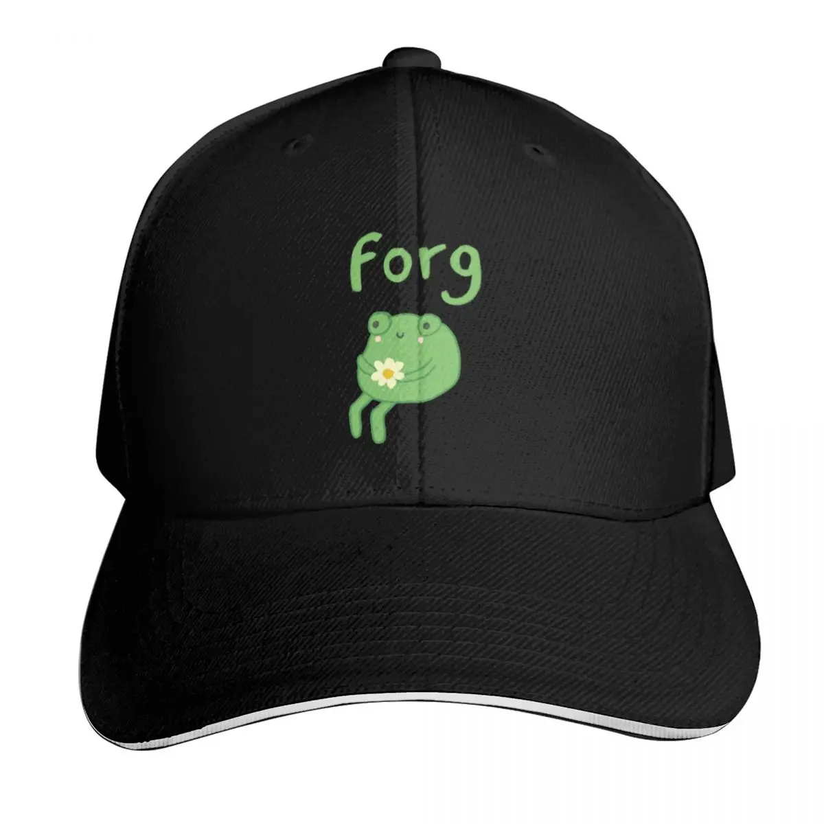 Funny Frog Birthday Cake: Cute Cottagecore Aesthetic with Sad Anime Toad Sitting with Flower Baseball Cap