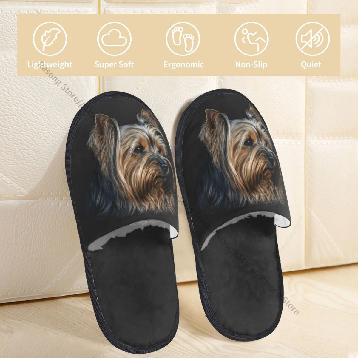 Fur Slipper For Women Men Fashion Fluffy Winter Warm Slippers Yorkshire Dog Portrait House Shoes