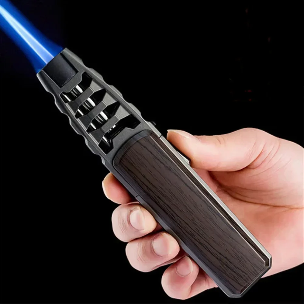 

Outdoor Windproof Powerful Lighter Dual Safety Switch Butane Gas Cigar Lighter with Giftbox Kitchen Barbecue Smoking Accessories