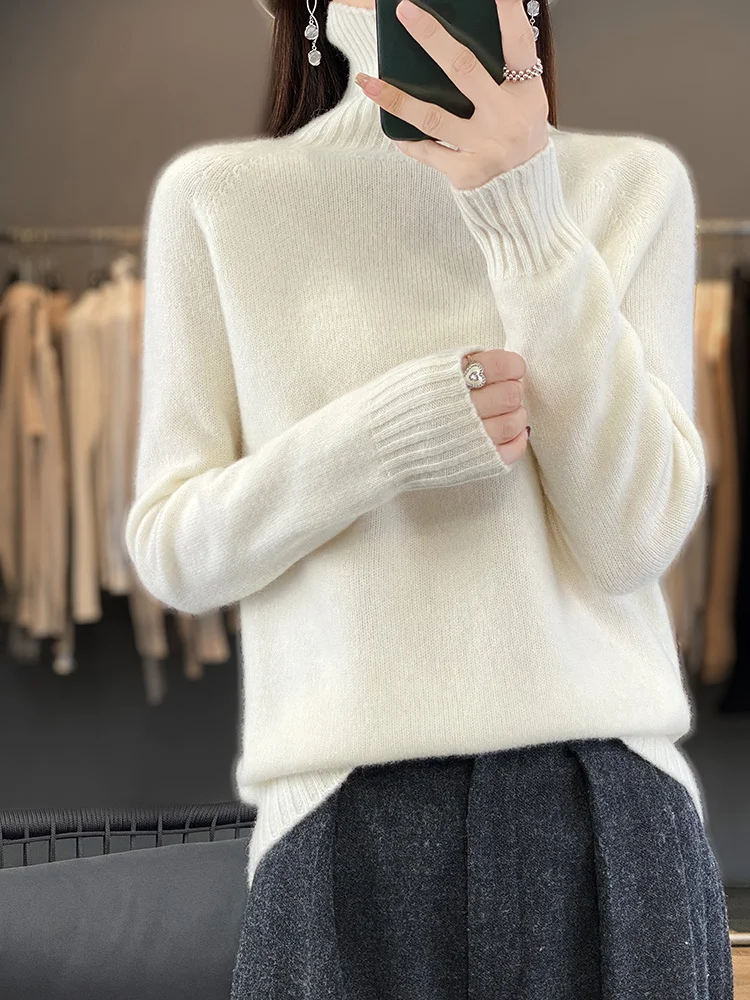 

Autumn Winter Thickened Women Sweater 100% Merino Wool Pullover Long Sleeves Turtleneck Warm Knitted Jumper Female Clothing Tops