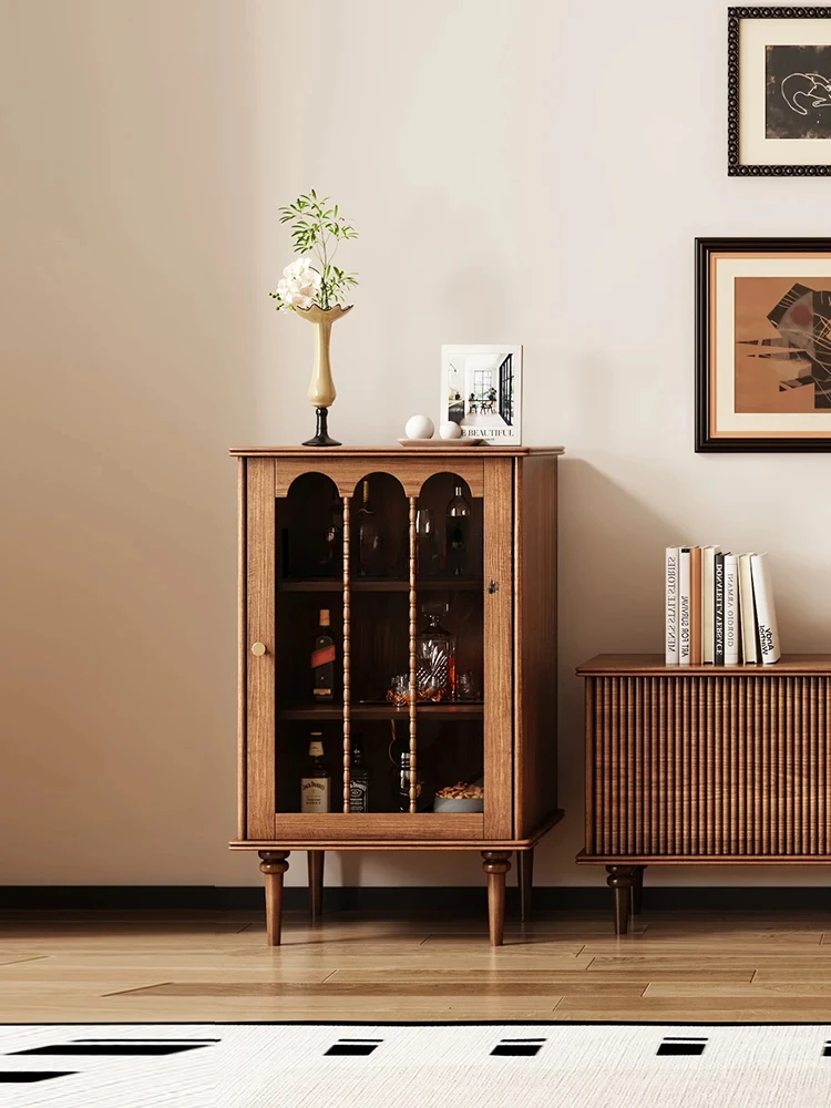 

French retro solid wood dining side cabinet tea cabinet living room wall storage decorative wine cabinet