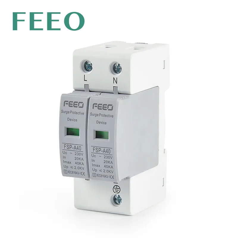 FEEO FSP-A40 Din Rail SPD AC 2P 275V 20KA-40KA Surge Voltage Protection Lightning Protection Over Voltage SPD T2 Electrical Home