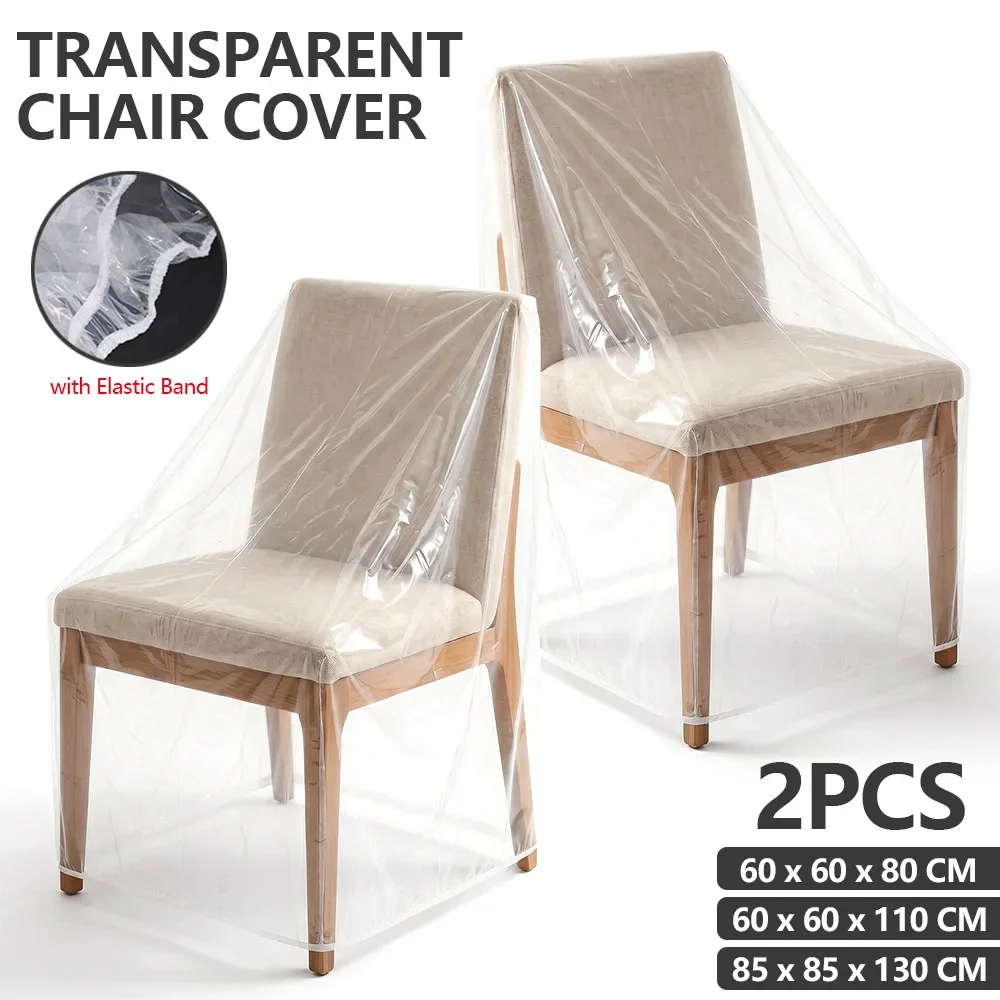 2Pcs Transparent Chair Cover Waterproof Dustproof Outdoor Furnishing Protective Cover with Elastic Band Single Sofa Chair Cover