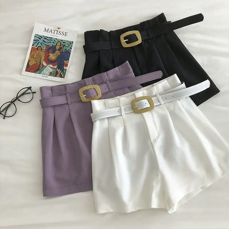 

Women Summer Shorts A-line Solid Color Shorts Ladies High Waist Suit Shorts Loose Pockets Zipper A-line High Waist Short Q131