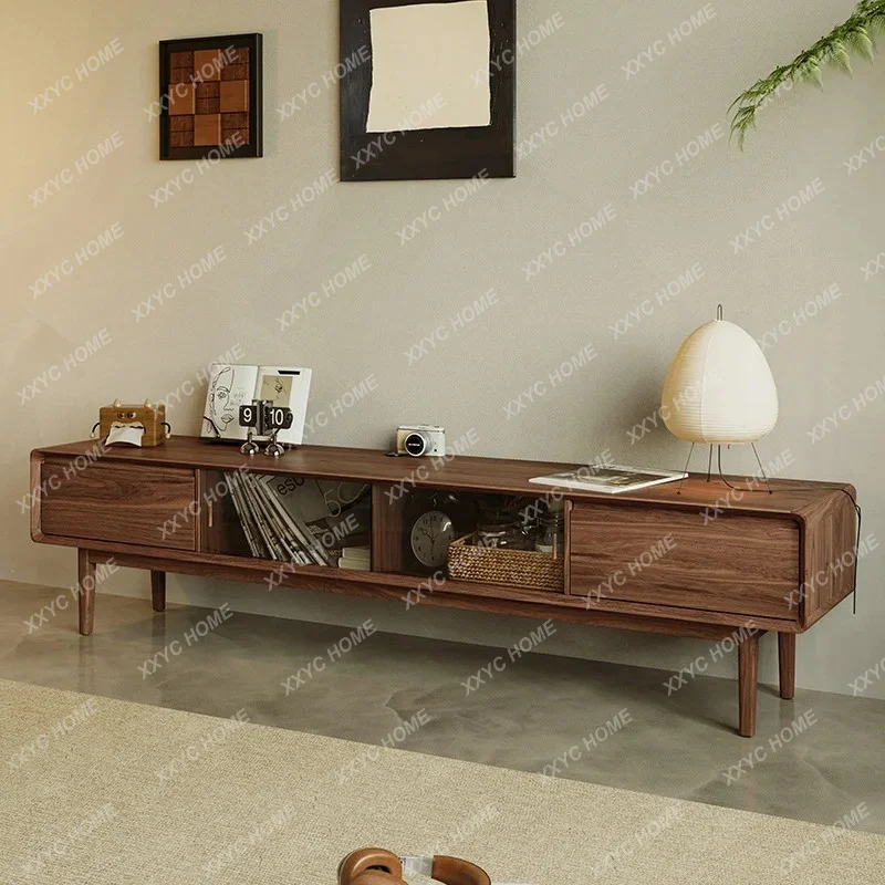 XXFactory Direct Black Walnut Medieval TV Cabinet Full Solid Wood Living Room Simple Retro Locker