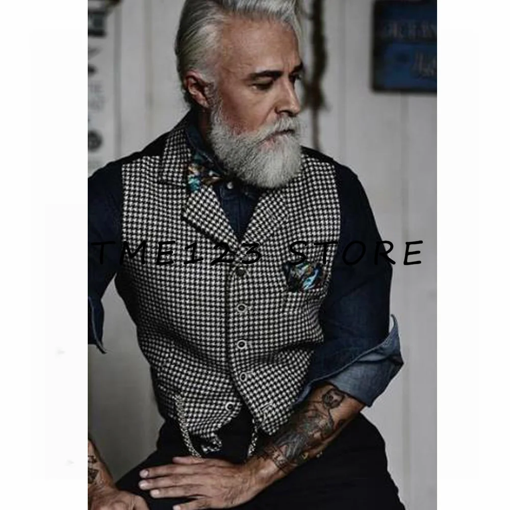 Elegant Man Suit Men Vest Men\'s Houndstooth Vest V-neck Single Breasted Casual Business Coat Men\'s Autumn Clothing Male Clothes