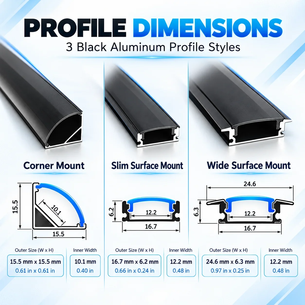 LED Aluminum profile 0.5m W/U/V shape Corner for 5050 2835 LED Strip Bar Lamp channel Holder Black Cover