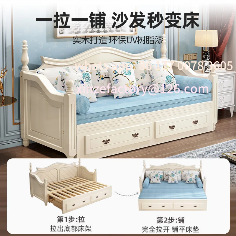 Customizable American solid wood sofa bed dual-purpose telescopic bed foldable double multi-function