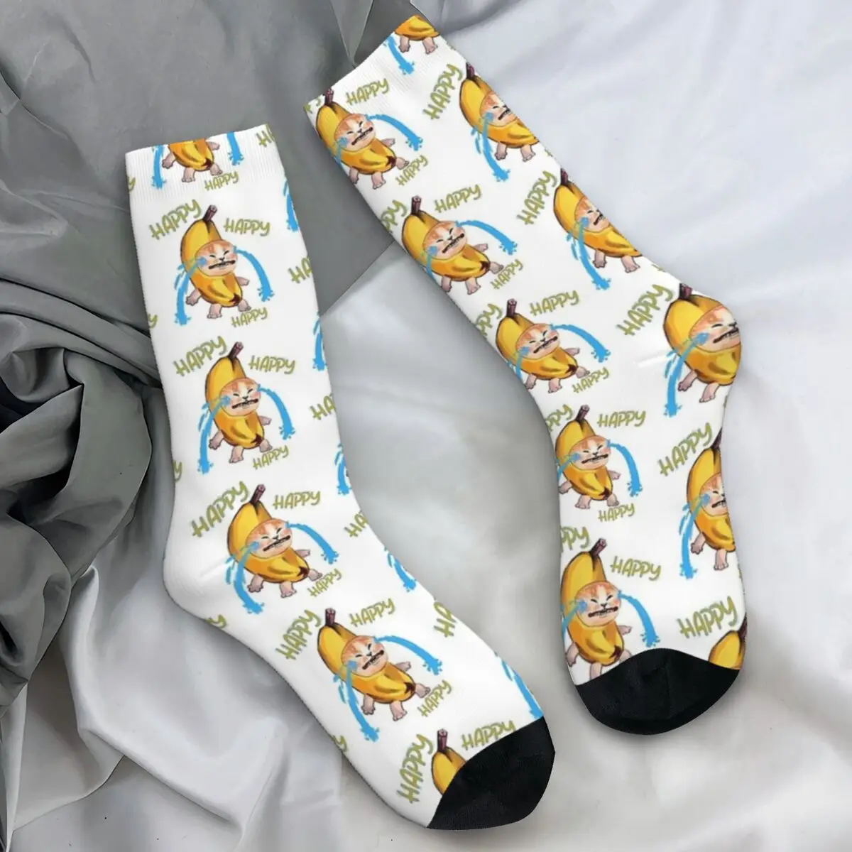 Banana Cat Crying Meme Stockings Funny Fruit Custom Korean Socks Autumn Anti Bacterial Socks Men's Running Quality Socks