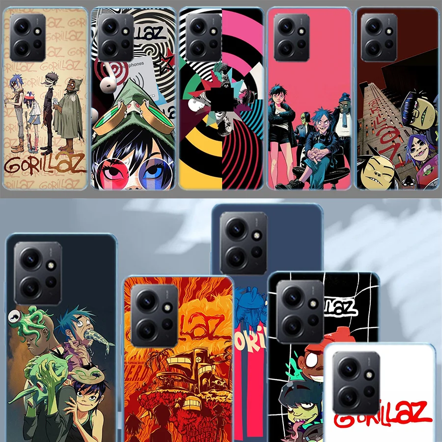 Gorillaz Anime Phone Case For Redmi Note 14 15 Pro 5G 13 12 Pro Plus 11 11T 11E 11S 10 Pro 10S 9 9S Cover Cell Clear TPU Capa Co