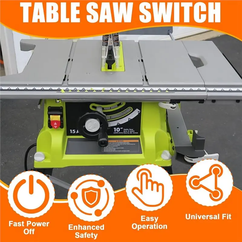 ABVJ-Replacement On/Off Paddle Switch For Ryobi And Table Saw, 125V/250V Dual Voltage, Removable Safety Key