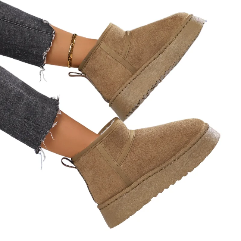 2026 New Women Winter Thick Bottomed Lined Large Head Snow Boots  Round Toe Boots  Warm Short Tube Bread Cotton Shoes Size 36-41
