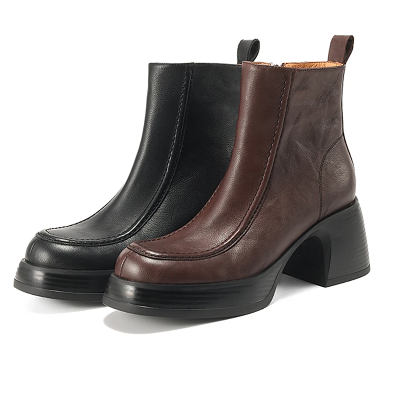 

Autumn Winter Women's Fashion Ankle Boots - Genuine Cowskin High Quality Shoes Women Thick Heel Versatile Comfortable ShoesQY8