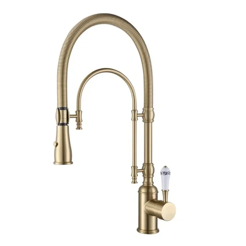 

Brushed Gold Pull out Kitchen faucet Gold kitchen sink Mixer tap Total Brass kitchen vanity water tap sink