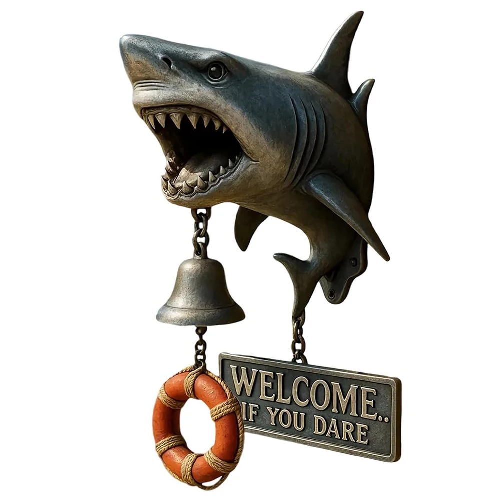 

Настенный звонок в форме акулы, забавные дверные звонки в форме акулы, забавный звонок в форме акулы для передней двери, колокольчик для крыльца, патио и сада