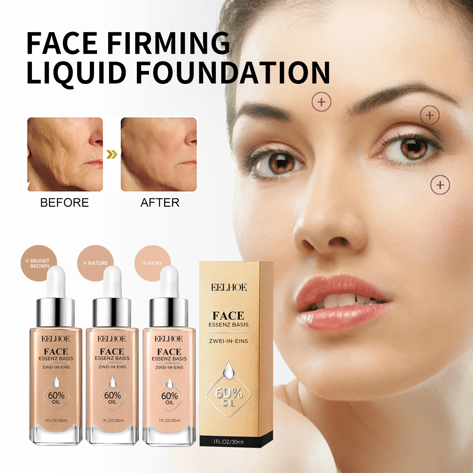 EELHOE Liquid Foundation Moisturizing Concealer No Creasing No Separation Fullcover Waterproof Lasting Female Makeup Product