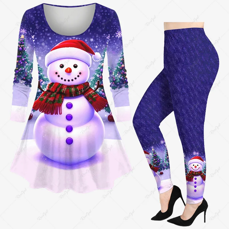 New Christmas Pattern Glitter Hat Bear Snowman Snowflake Gift Box Sequins 3D Print Long Sleeves T-shirt Or Leggings Matching Set