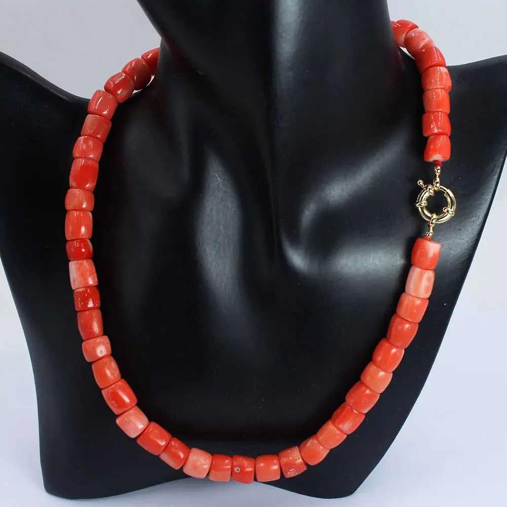 9-10mm Punk Natural Orange Coral Bamboo Tube Drum Beads Choker Necklace for Women Jewelry Gift 17\