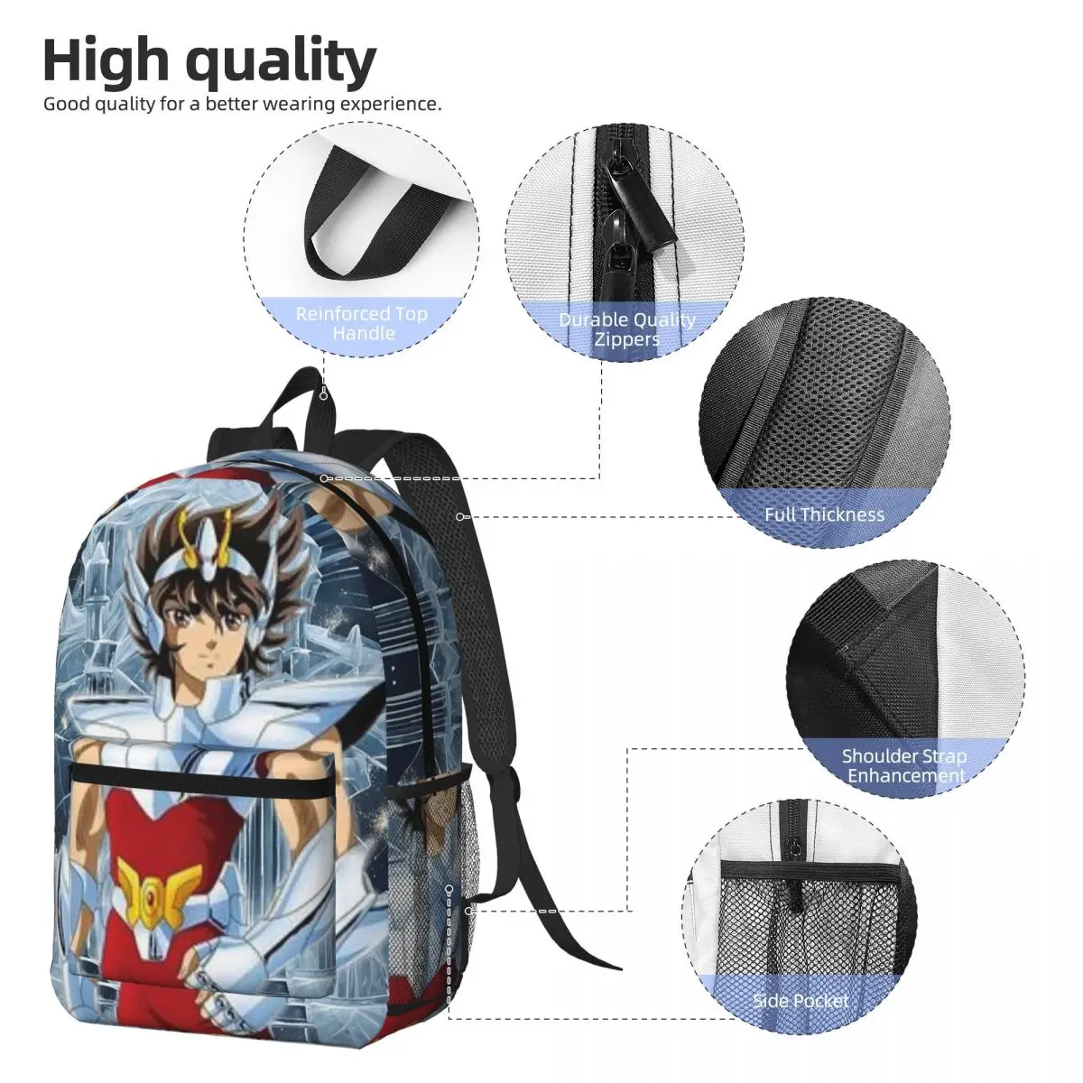 Anime Knights Of The Zodiac Seiya Backpack Daypack Large Capacity Boys Girls BookBag School Bag Shoulder Bags for Men Women