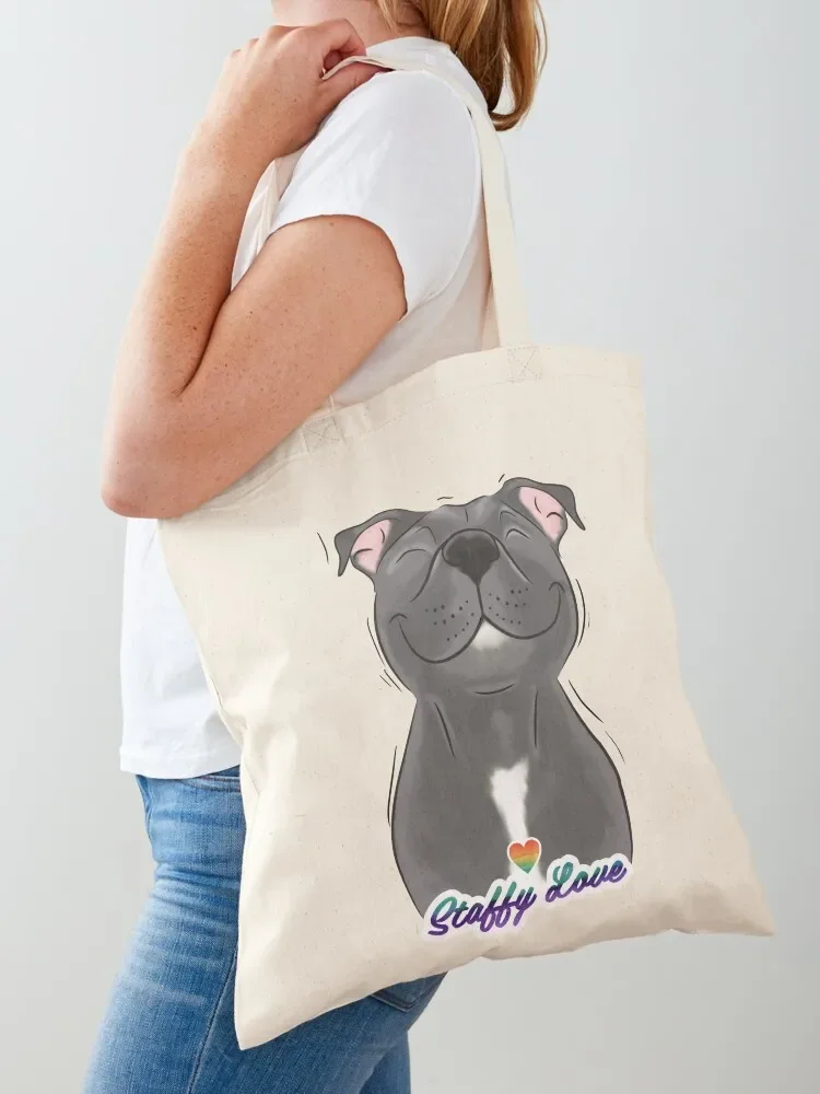 Smiling Blue Staffy Dog (stafford) Staffy Love Tote Bag large size bags Custom bag Cloth bags Customizable tote bag