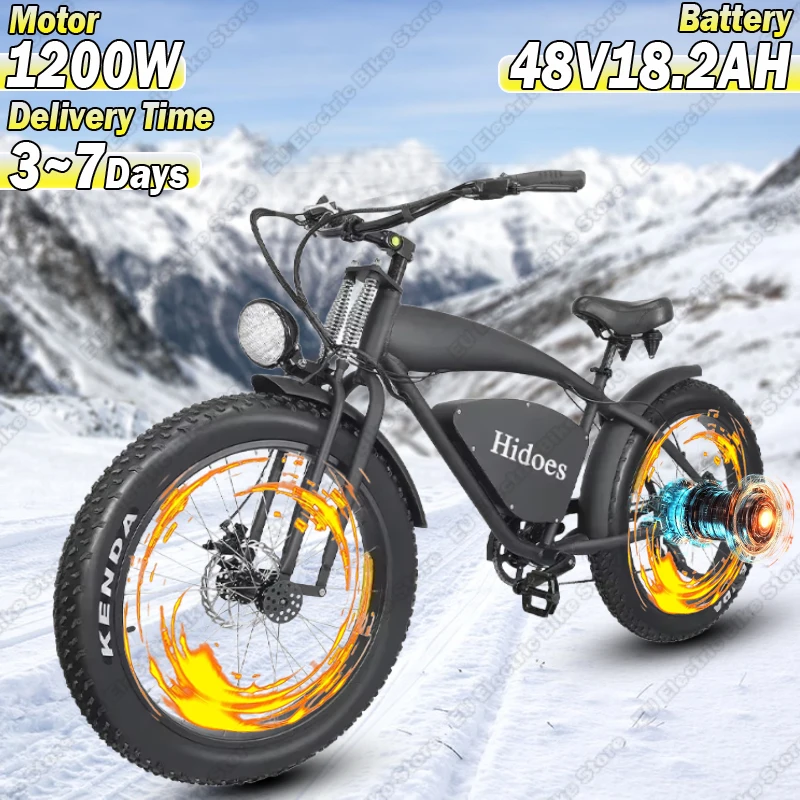 Electric Bike 1200W Brushless Motor 48V18.2AH Lithium Battery Retro Motorcycle Mountain Electric Bicycle 26*4.0 Fat Tire E Bike