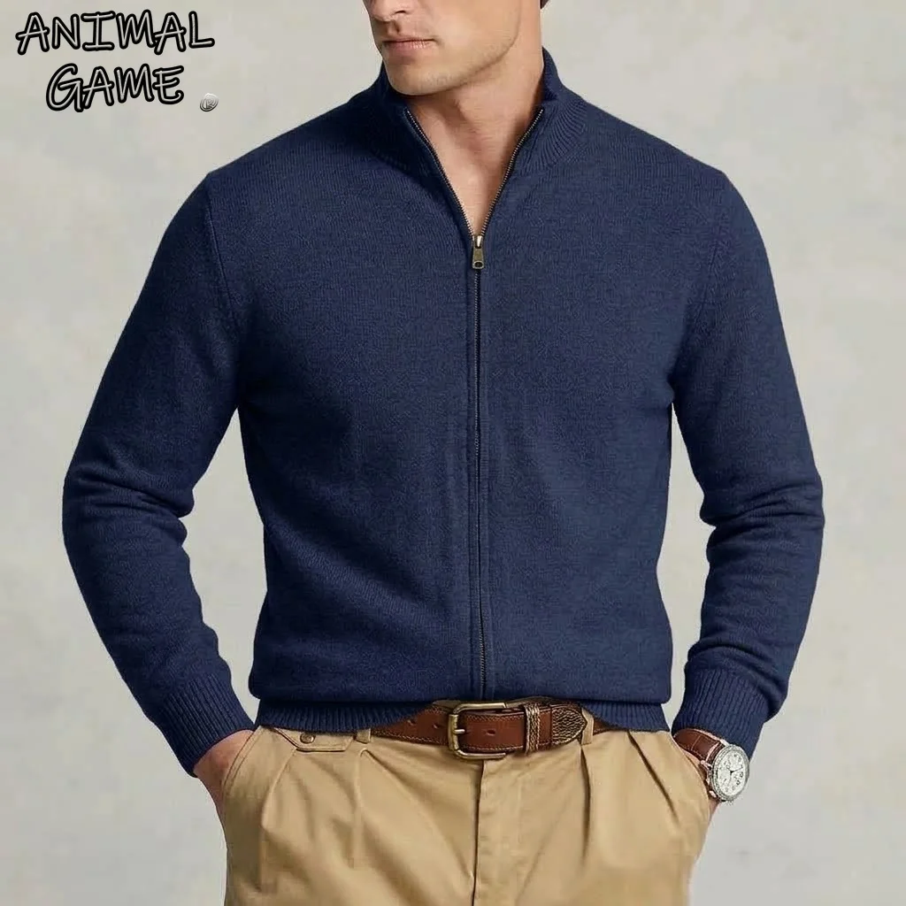 Autumn Men's Zip Knit Cardigan Sweater Casual Stand Collar Soft Jacket Slim Fit Thermal Winter Outerwear Coat for Men Clothes