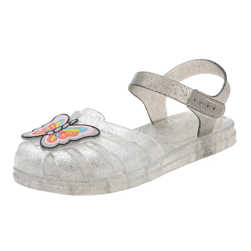 New Kids Jelly Sandals Girls Butterfly Sequin Crystal Shoes Student Non-Slip Beach Sandals Casual Versatile Shoes for Children