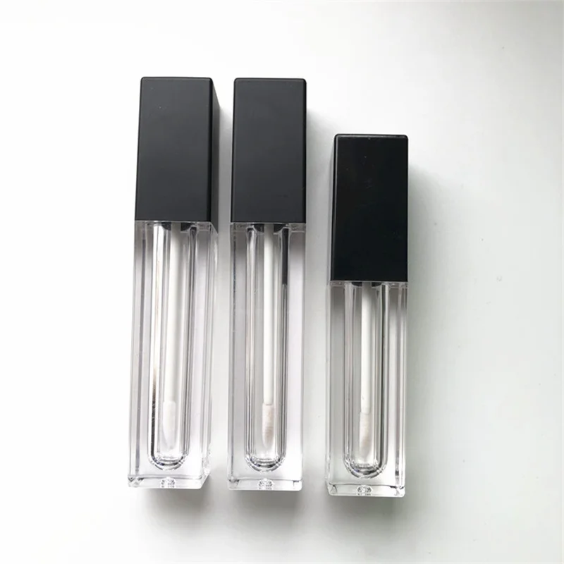 Tubos de brillo de labios cuadrados transparentes, botella de lápiz labial líquido, tapa negra, contenedor de embalaje de cosméticos rellenable vacío, 50 piezas, 5ml