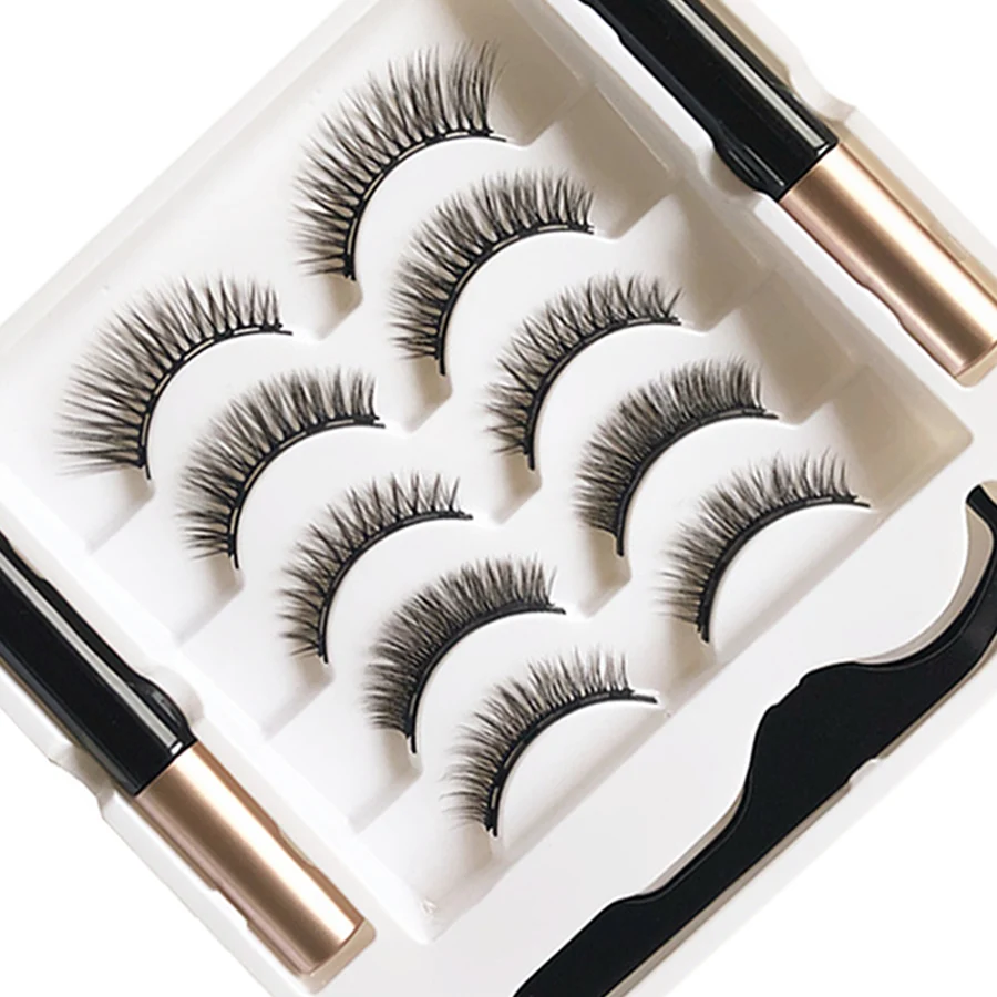 5 par 5 magnetycznych pęset do eyelinera 3D Faux Mink Eyelashes Full Strip Natural Artificial False Lashes Makeup