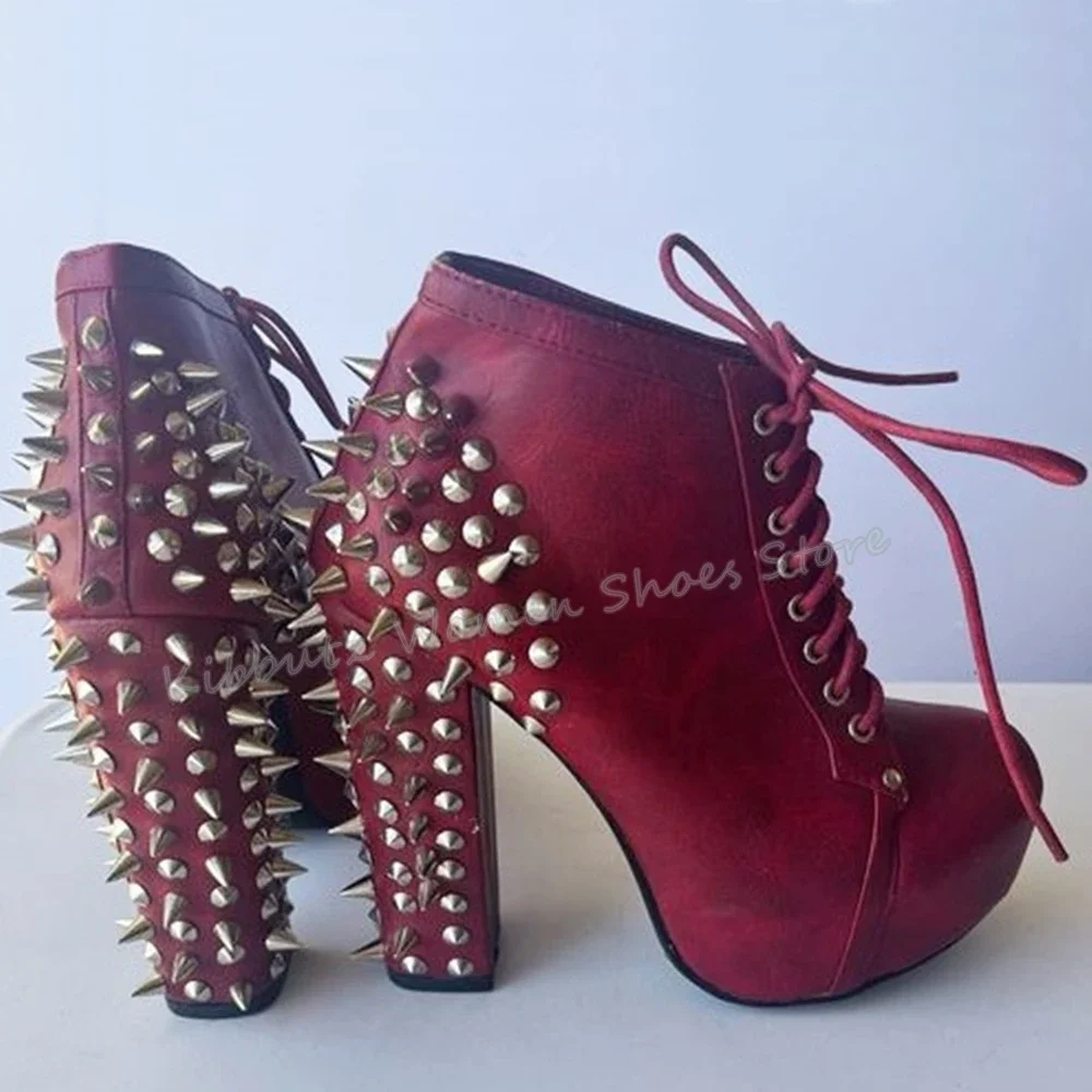

Rivets Punk Ankle Boots Platform Rock Gothic Y2k Hot Girls Leather Slip-On Fashion Sexy Concise Solid Color Women Shoes Newest