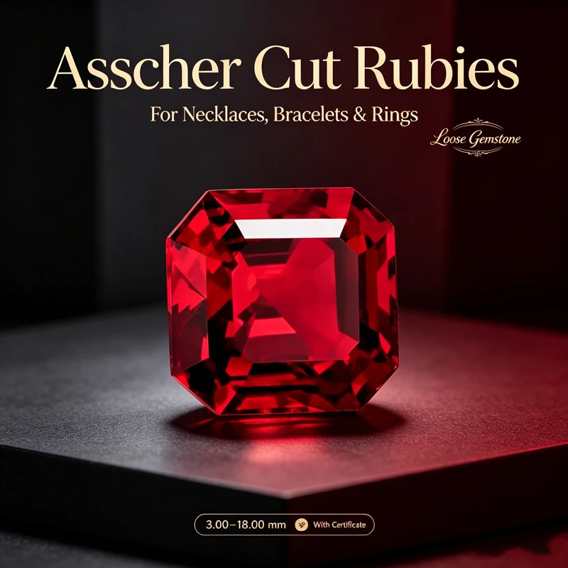 Certified Lab Asscher Cut Loose Gemstone, Square Red Stone for Jewelry Making, Perfect for Custom Rings Earrings Pendant Setting