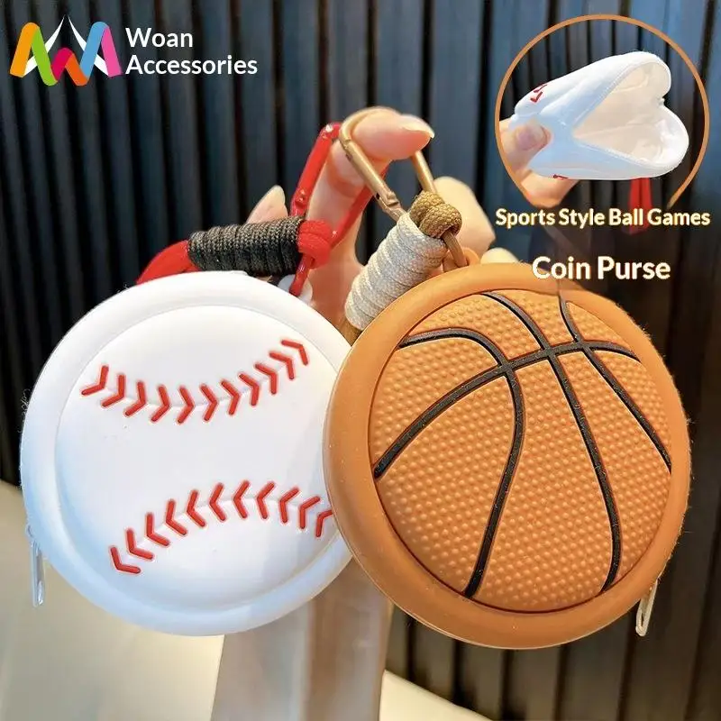 New Cartoon Sporty Storage Bag Basketball Football Keychain Coin Purse Volleyball Baseball Key Ring Wallet Earphone Case
