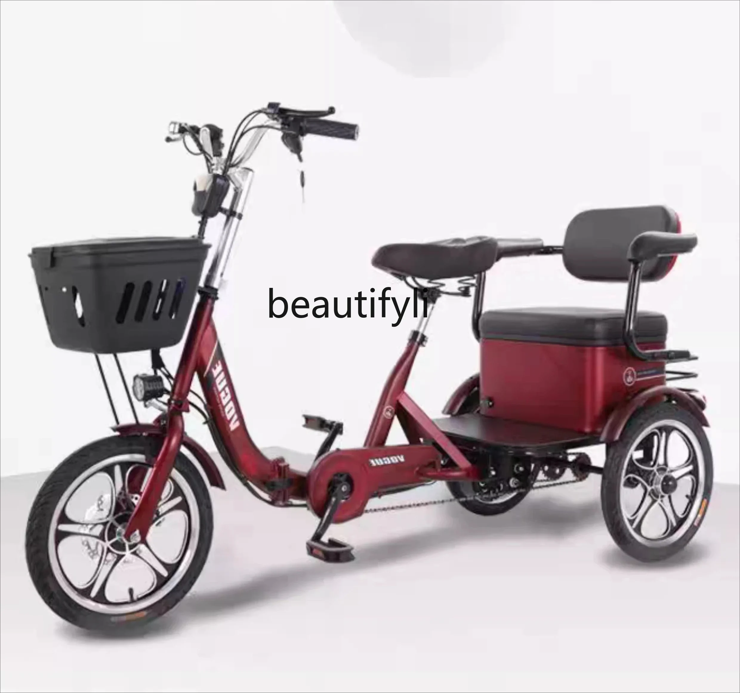 Electric Tricycle Pedal Scooter for Home Use, Small Double Seater for Transporting Children, Foldable Three-Wheeler