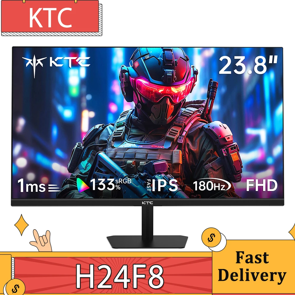 KTC H24F8 Gaming Monitor, 23.8'' 1920*1080 16:9 Fast IPS Screen, 180Hz Refresh Rate, 1ms Response Time, 1000:1 Contrast Ratio